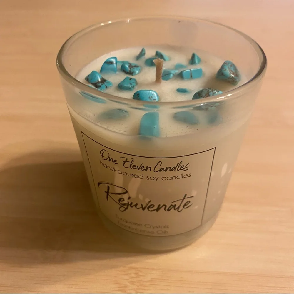 One Eleven Candle Crystal Soy Turquoise Stones Gems new